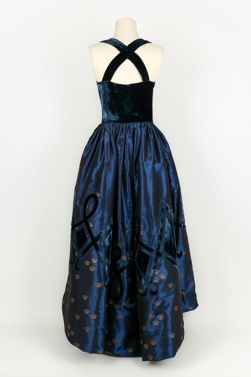 Jacques Fath Silk Taffeta Maxi Dress In Excellent Condition For Sale In SAINT-OUEN-SUR-SEINE, FR