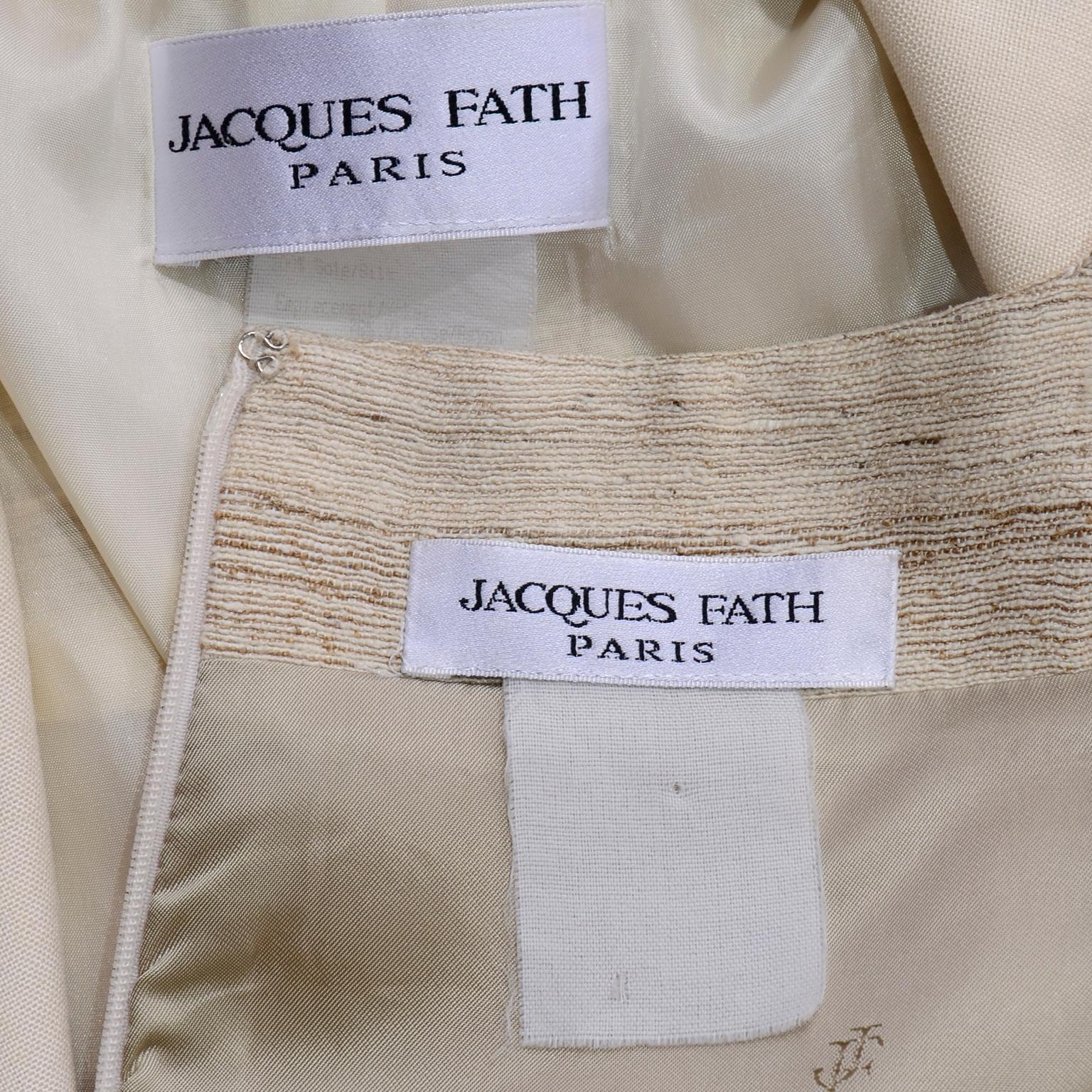 Jacques Fath Vintage Ivory & Oatmeal Raw Silk Dress and Jacket Suit 5