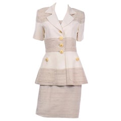 Jacques Fath Vintage Ivory & Oatmeal Raw Silk Dress and Jacket Suit