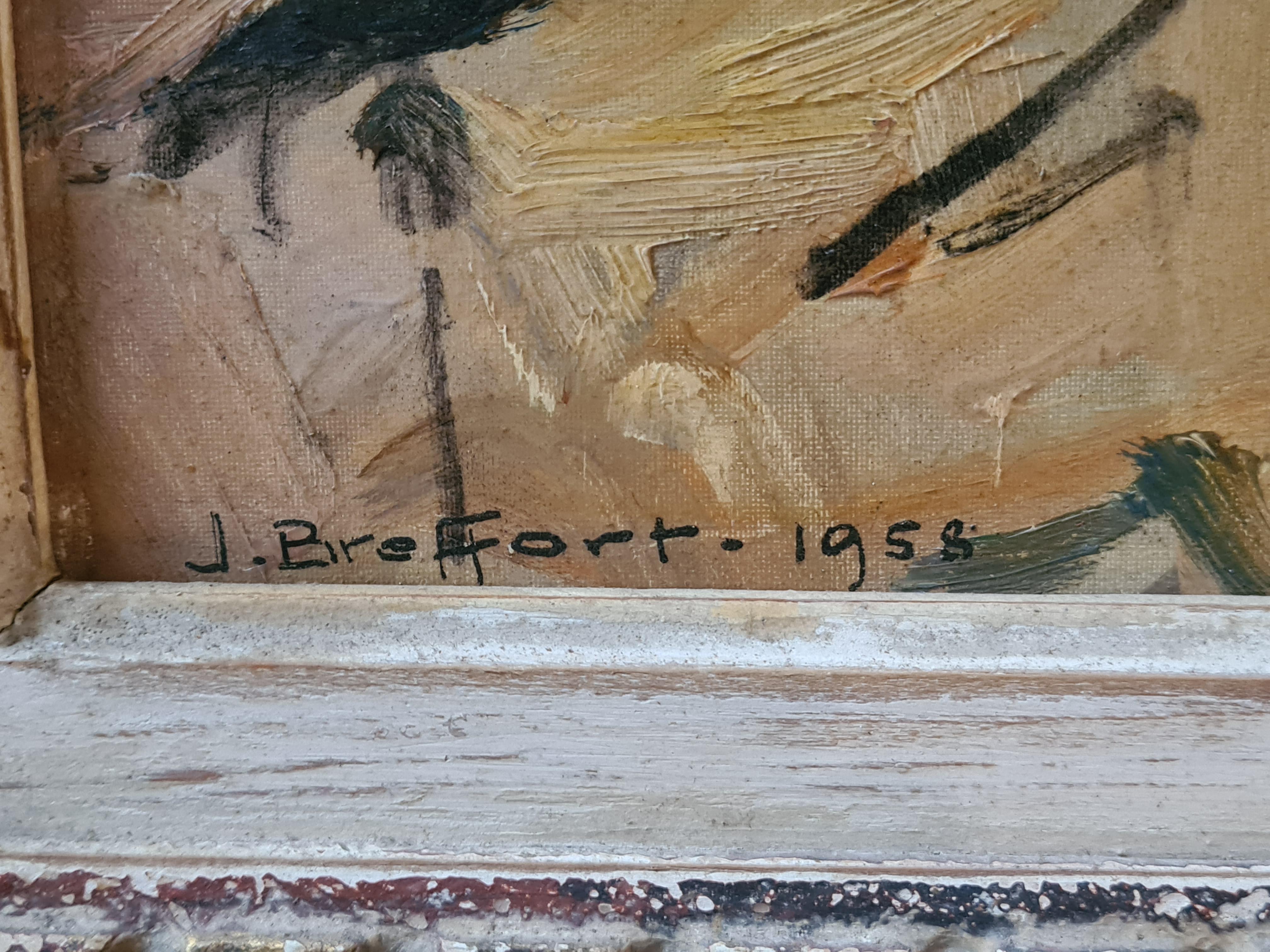 Paesaggio costiero francese di metà secolo post impressionista, Saint Guenole, Bretagna - Painting Postimpressionismo di Jacques Ferdinand Auguste Breffort