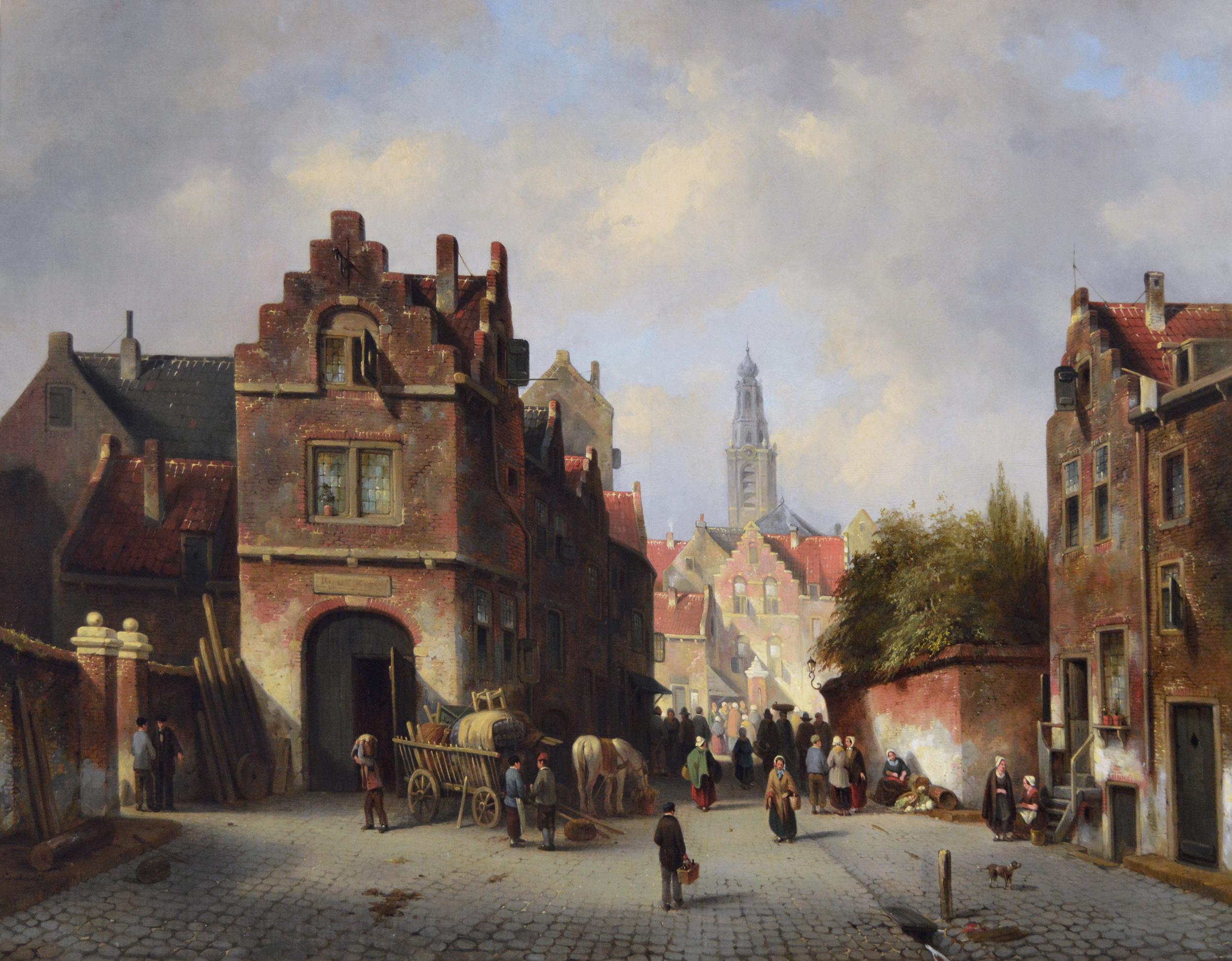 19th Century townscape oil painting of Bruges  - Painting by Jacques François Carabain