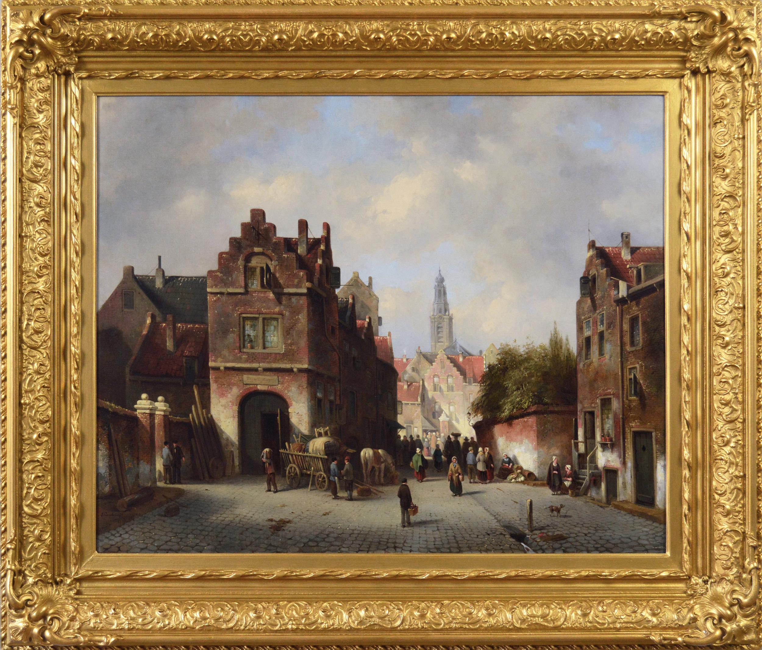 Jacques François Carabain Landscape Painting – Stadtlandschaft des 19. Jahrhunderts, Ölgemälde von Brügge 
