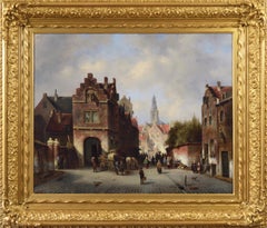 Antique 19th Century townscape oil painting of Bruges 