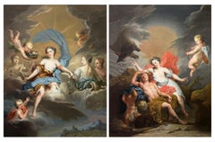 Magnifique paire de peintures royales françaises « Auurora et Diane »