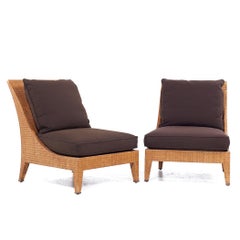 Jacques Garcia for McGuire Mid Century Woven Raffia Lounge Chairs - Pair