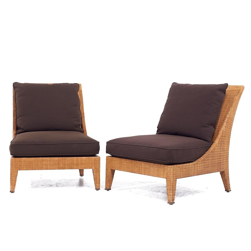 Mid-Century Modern Jacques Garcia for McGuire Mid Century Woven Raffia Lounge Chairs - Pair For Sale