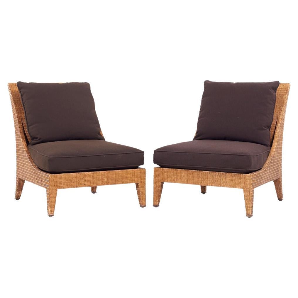 Jacques Garcia for McGuire Mid Century Woven Raffia Lounge Chairs - Pair For Sale