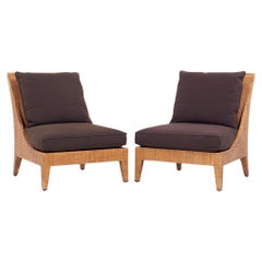 Retro Jacques Garcia for McGuire Mid Century Woven Raffia Lounge Chairs - Pair