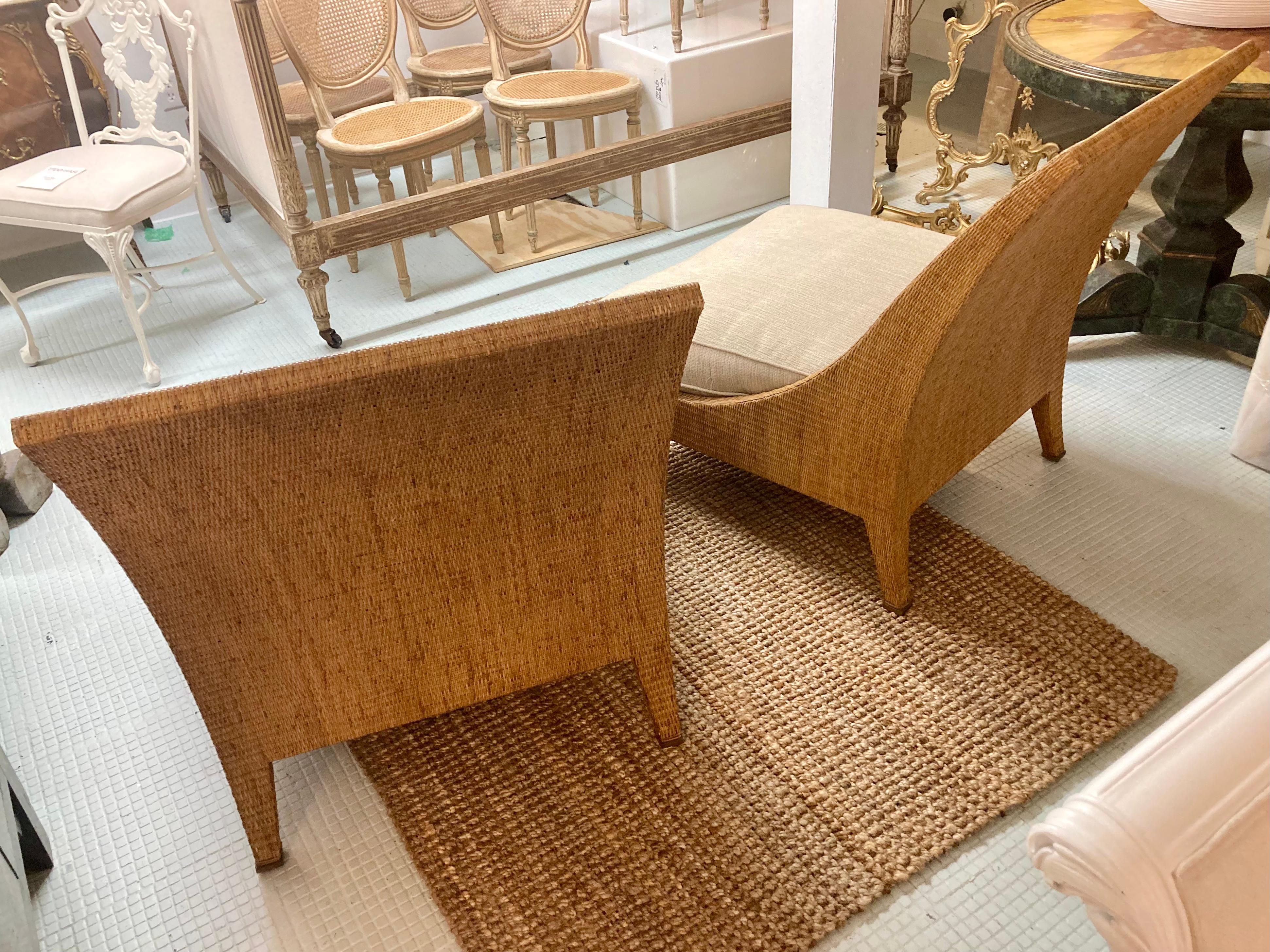 Jacques Garcia for McGuire Woven Raffia Large Club Chairs, a Pair In Good Condition For Sale In Los Angeles, CA
