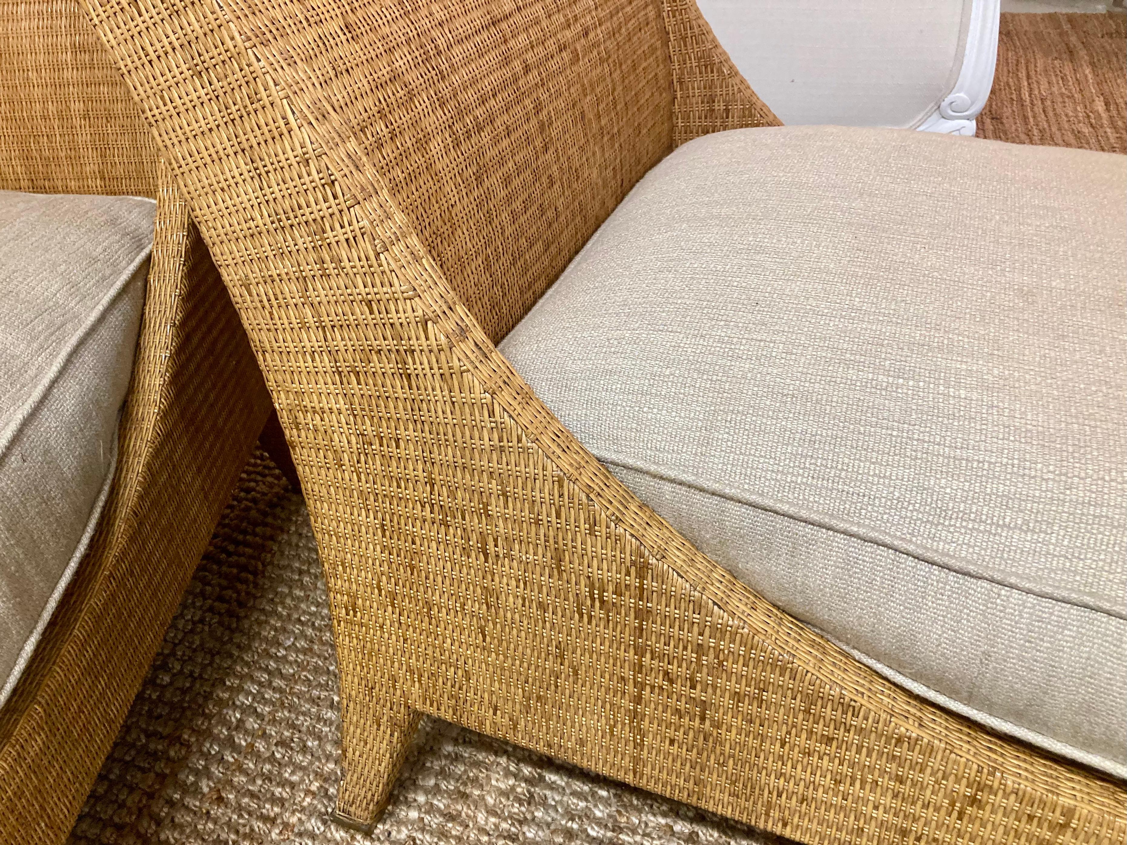 Jacques Garcia for McGuire Woven Raffia Large Club Chairs, a Pair For Sale 3