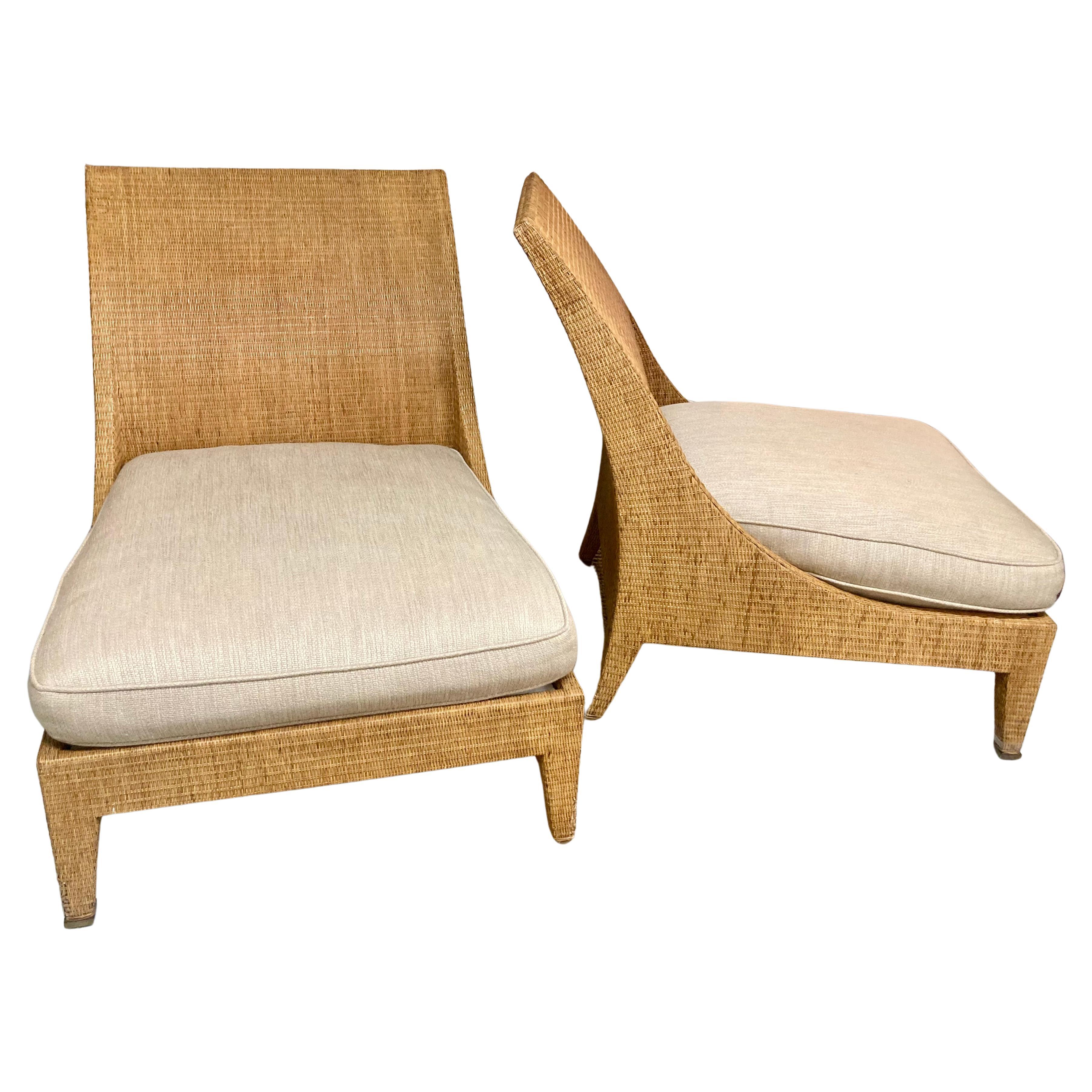 Jacques Garcia for McGuire Woven Raffia Large Club Chairs, a Pair For Sale