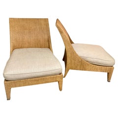 Jacques Garcia for McGuire Woven Raffia Large Club Chairs, a Pair