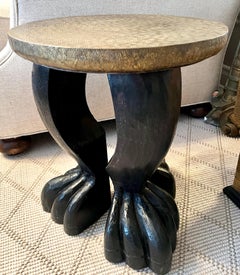 Jacques Garcia Hand Carved Le Lion Side table with Brass Top