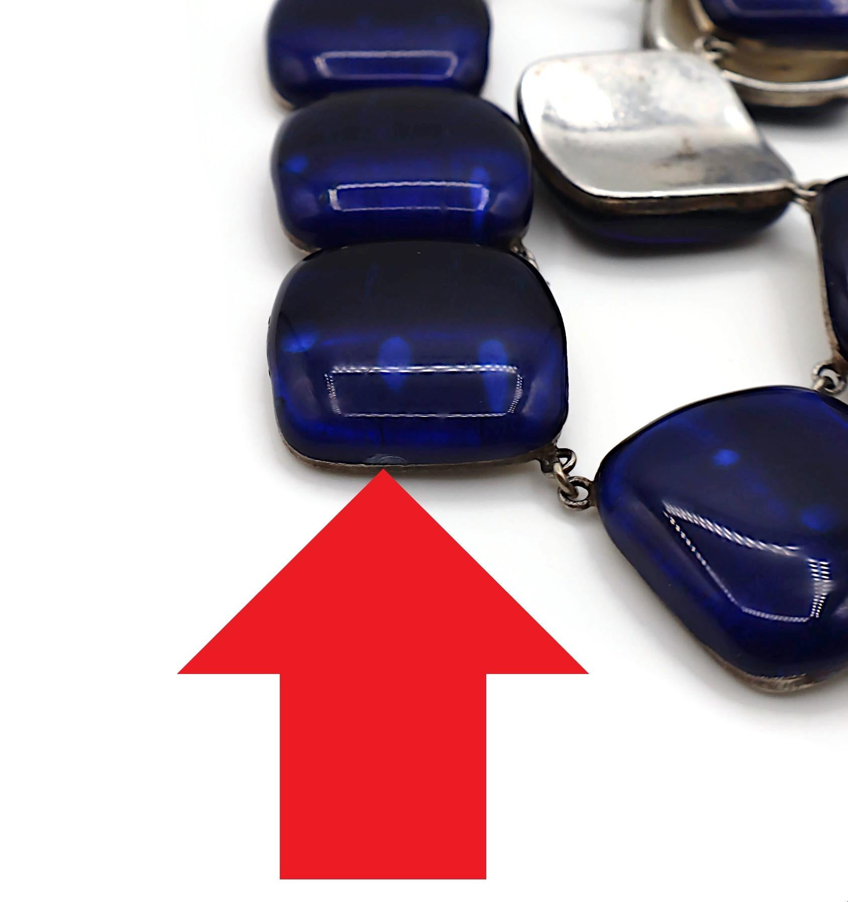 JACQUES GAUTIER Vintage Sapphire Blue Glass Cabochon Collar Necklace For Sale 9
