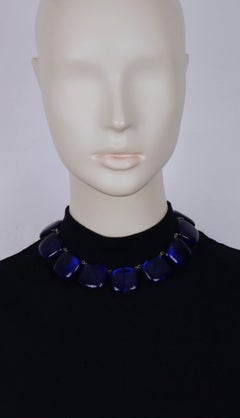 JACQUES GAUTIER Vintage Sapphire Blue Glass Cabochon Collar Necklace