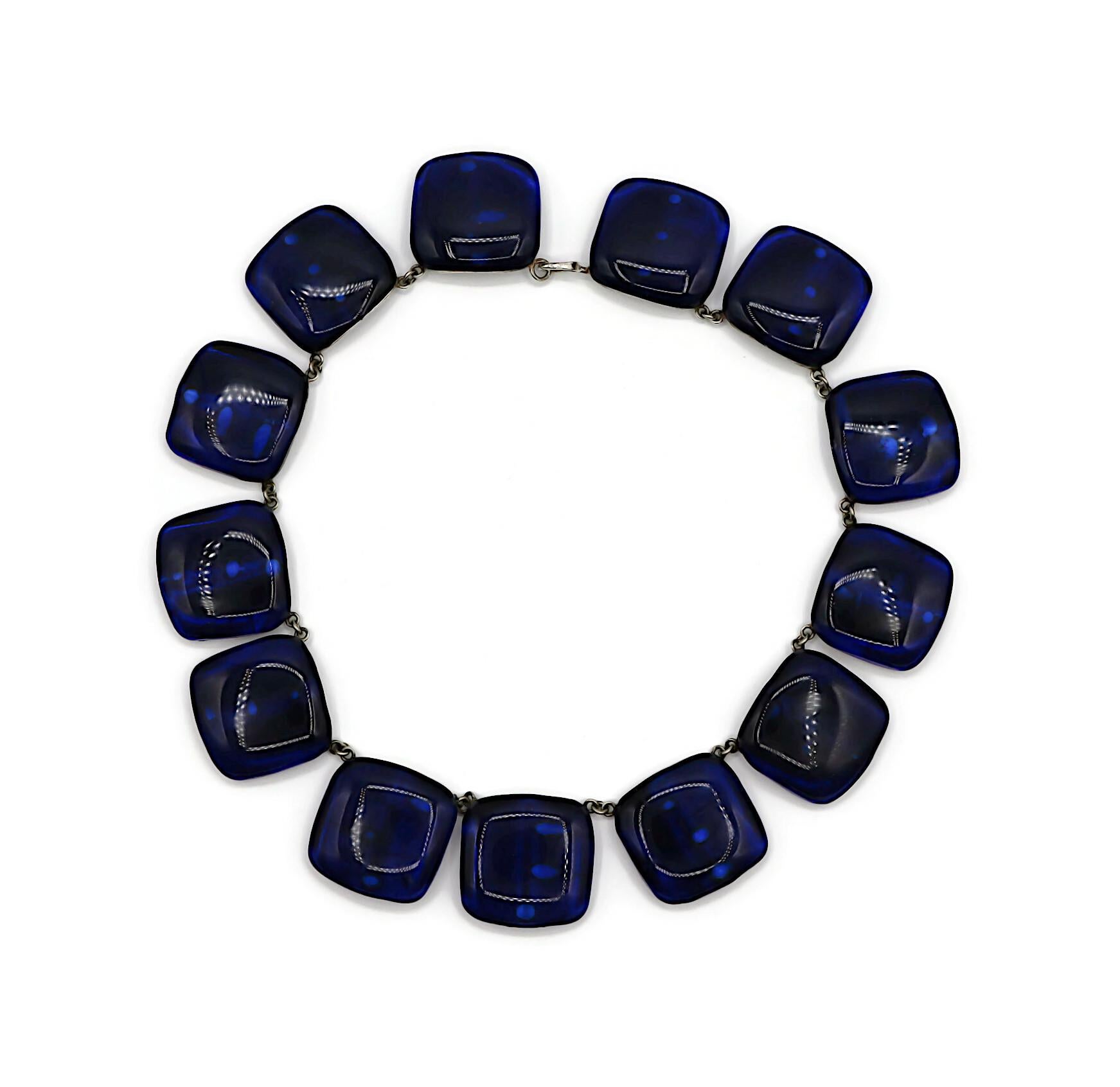 JACQUES GAUTIER Vintage Sapphire Blue Glass Cabochon Collar Necklace In Good Condition For Sale In Nice, FR