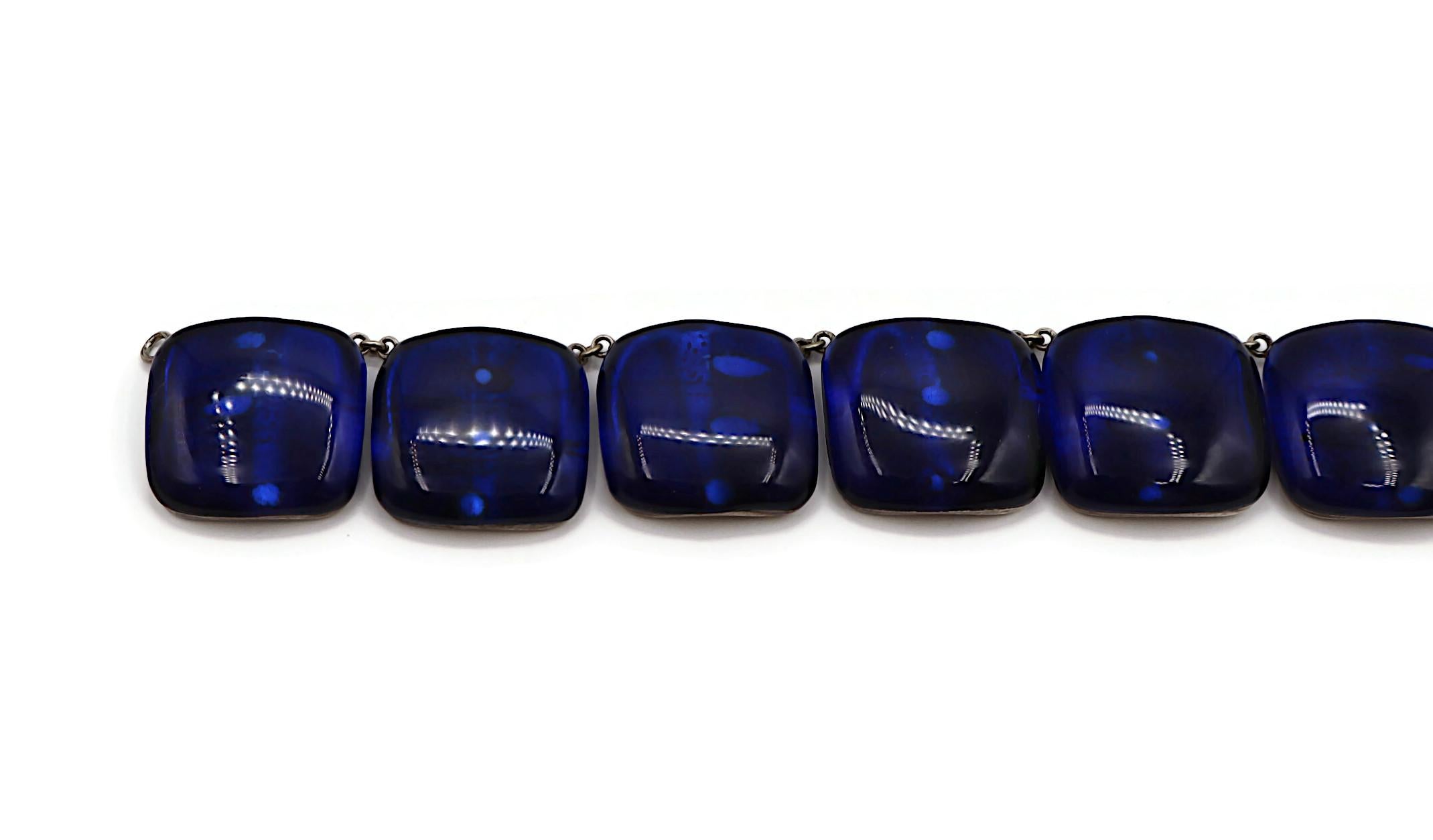 Women's JACQUES GAUTIER Vintage Sapphire Blue Glass Cabochon Collar Necklace For Sale