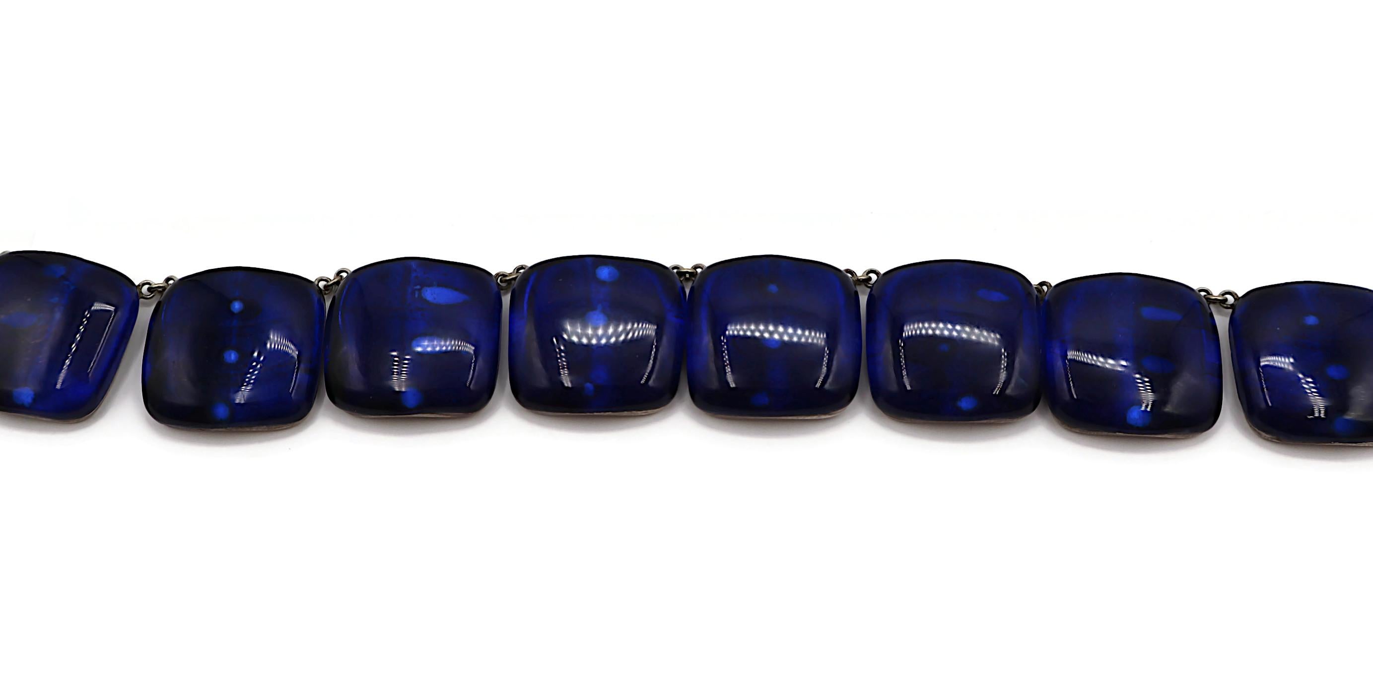 JACQUES GAUTIER Vintage Sapphire Blue Glass Cabochon Collar Necklace For Sale 1
