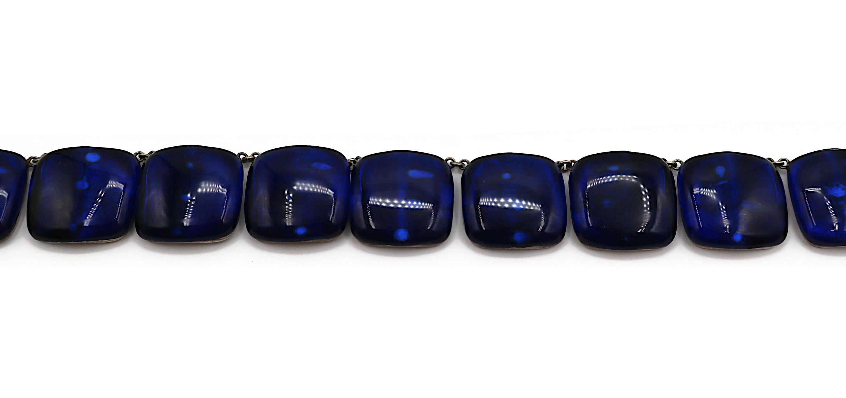 JACQUES GAUTIER Vintage Sapphire Blue Glass Cabochon Collar Necklace For Sale 2