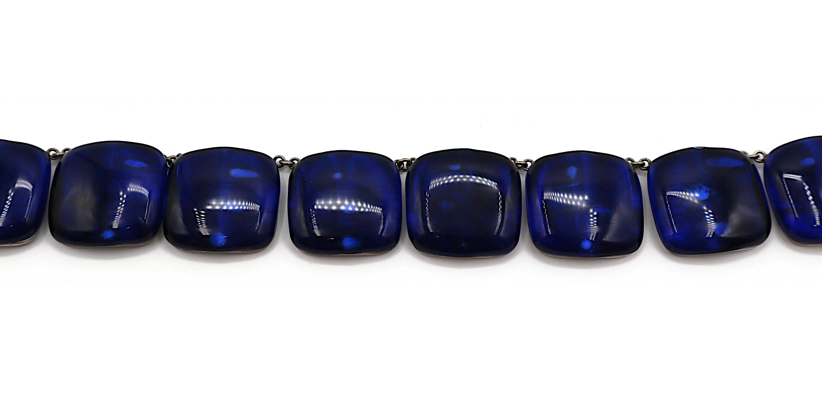 JACQUES GAUTIER Vintage Sapphire Blue Glass Cabochon Collar Necklace For Sale 3