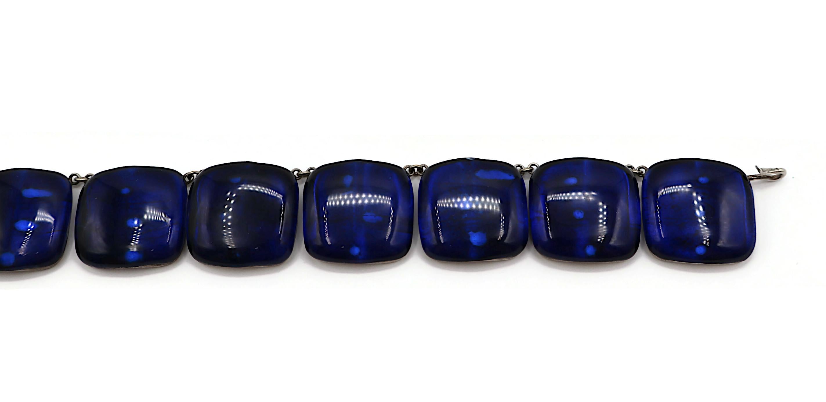 JACQUES GAUTIER Vintage Sapphire Blue Glass Cabochon Collar Necklace For Sale 4