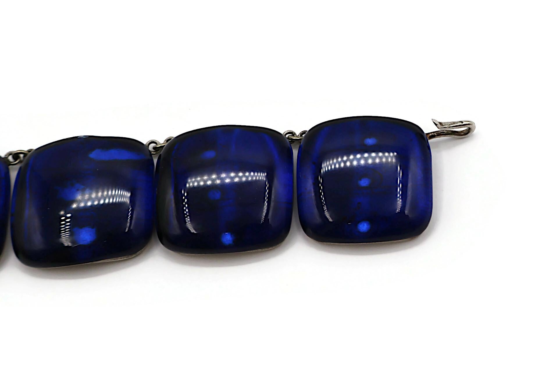 JACQUES GAUTIER Vintage Sapphire Blue Glass Cabochon Collar Necklace For Sale 5