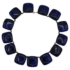 JACQUES GAUTIER Vintage Sapphire Blue Glass Cabochon Collar Necklace
