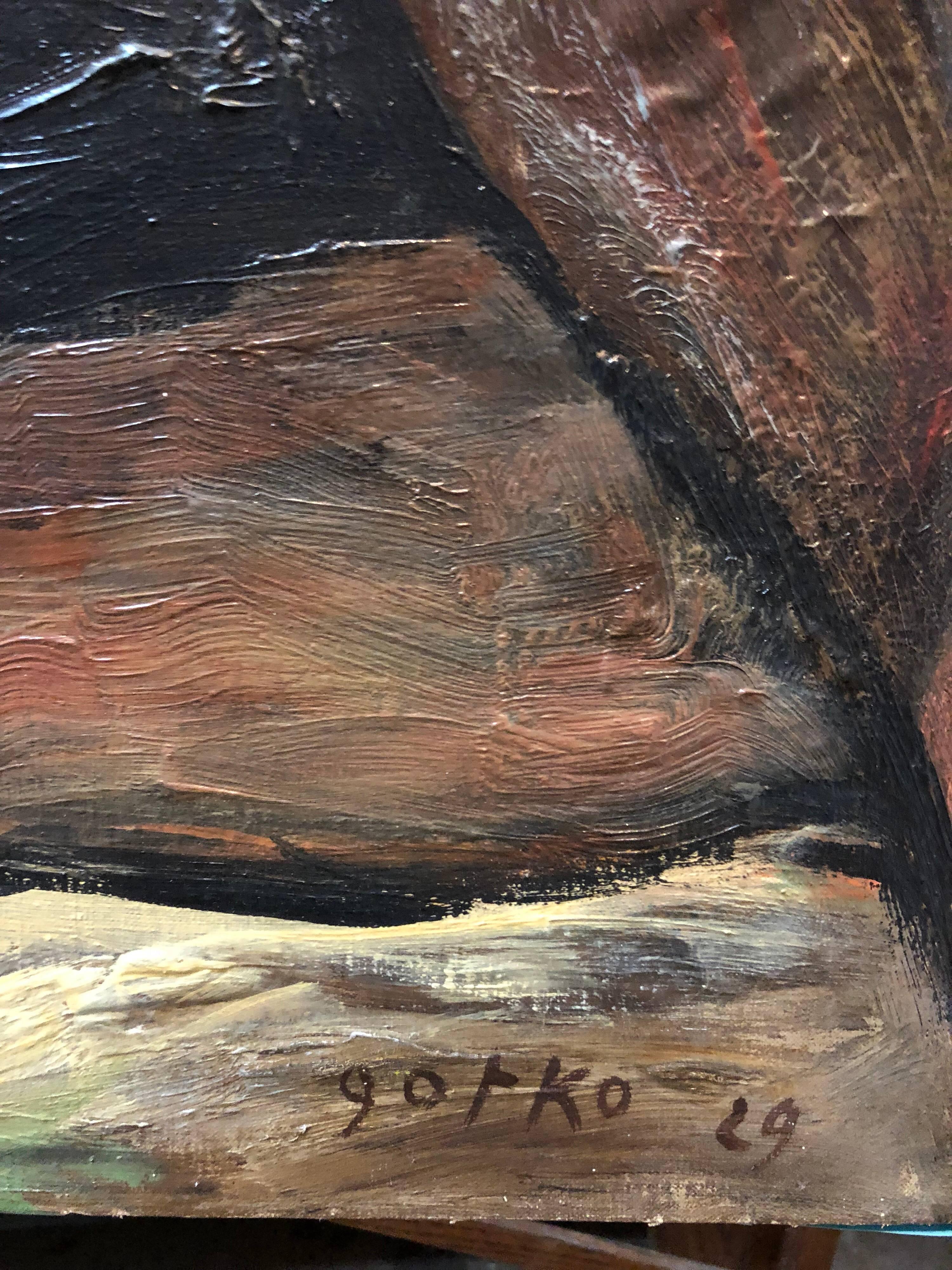Uomo berbero, arabo con testa coperta 1929 Pittura ad olio modernista - Painting Moderno di Jacques Gotko