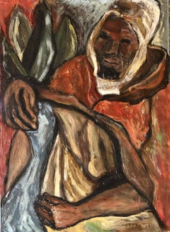 Berber Man, Arab with Head Covering 1929 Modernist Oil Painting