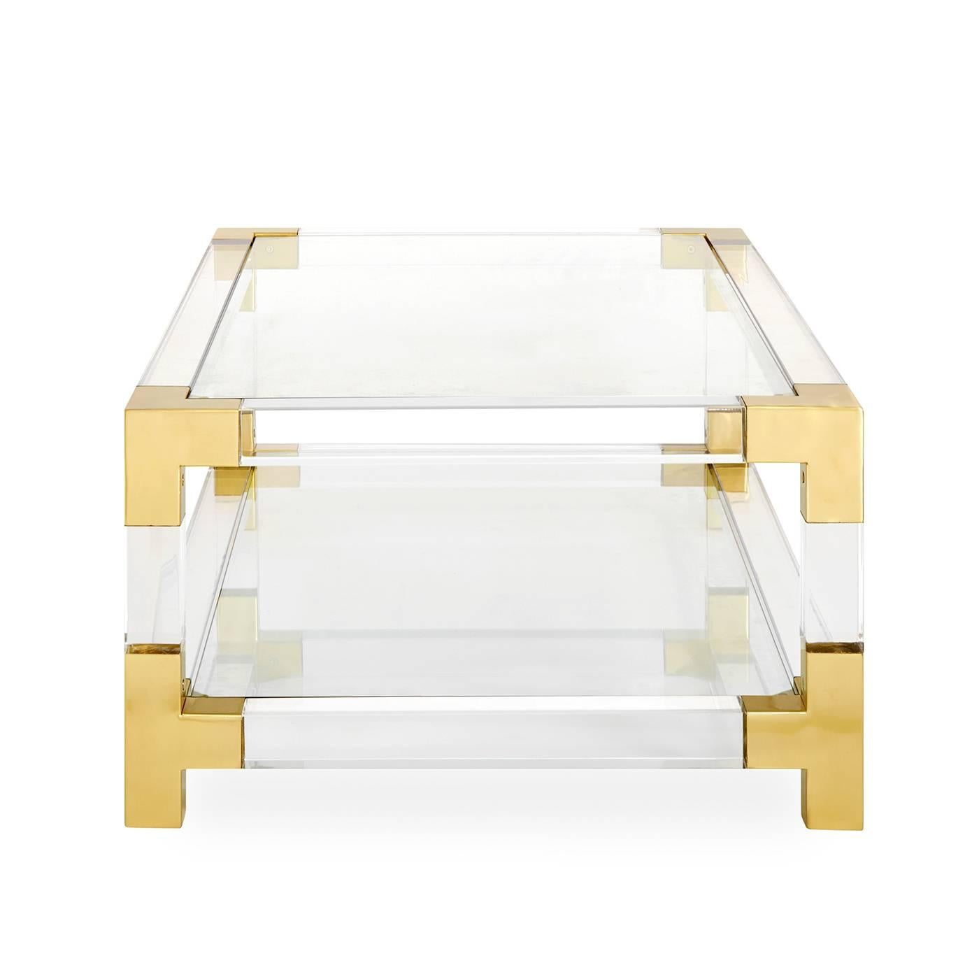 Modern Jacques Grand Cocktail Table in Lucite and Brass For Sale