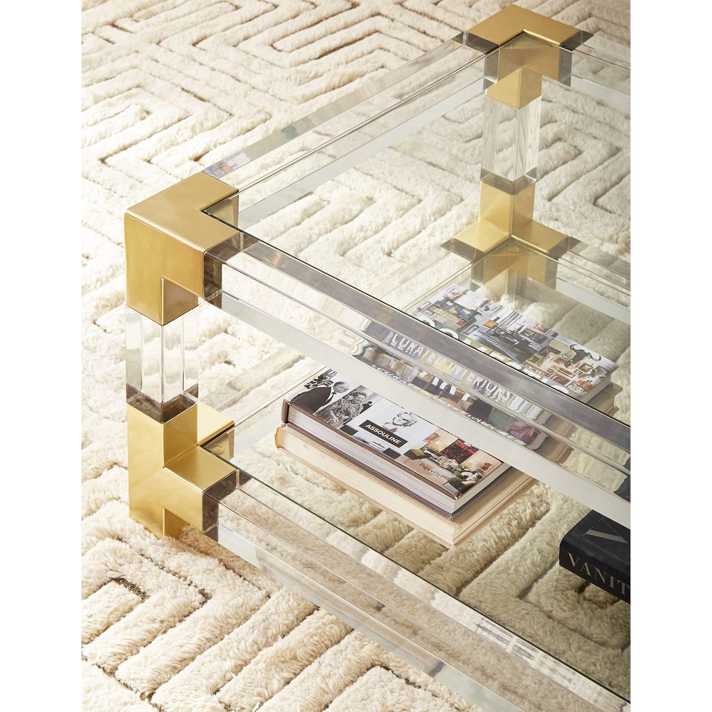 American Jacques Grand Cocktail Table in Lucite and Brass