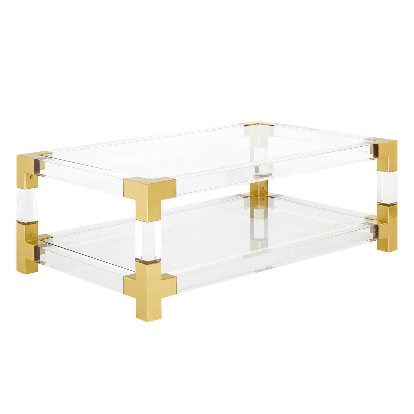 Jacques Grand Cocktail Table in Lucite and Brass For Sale