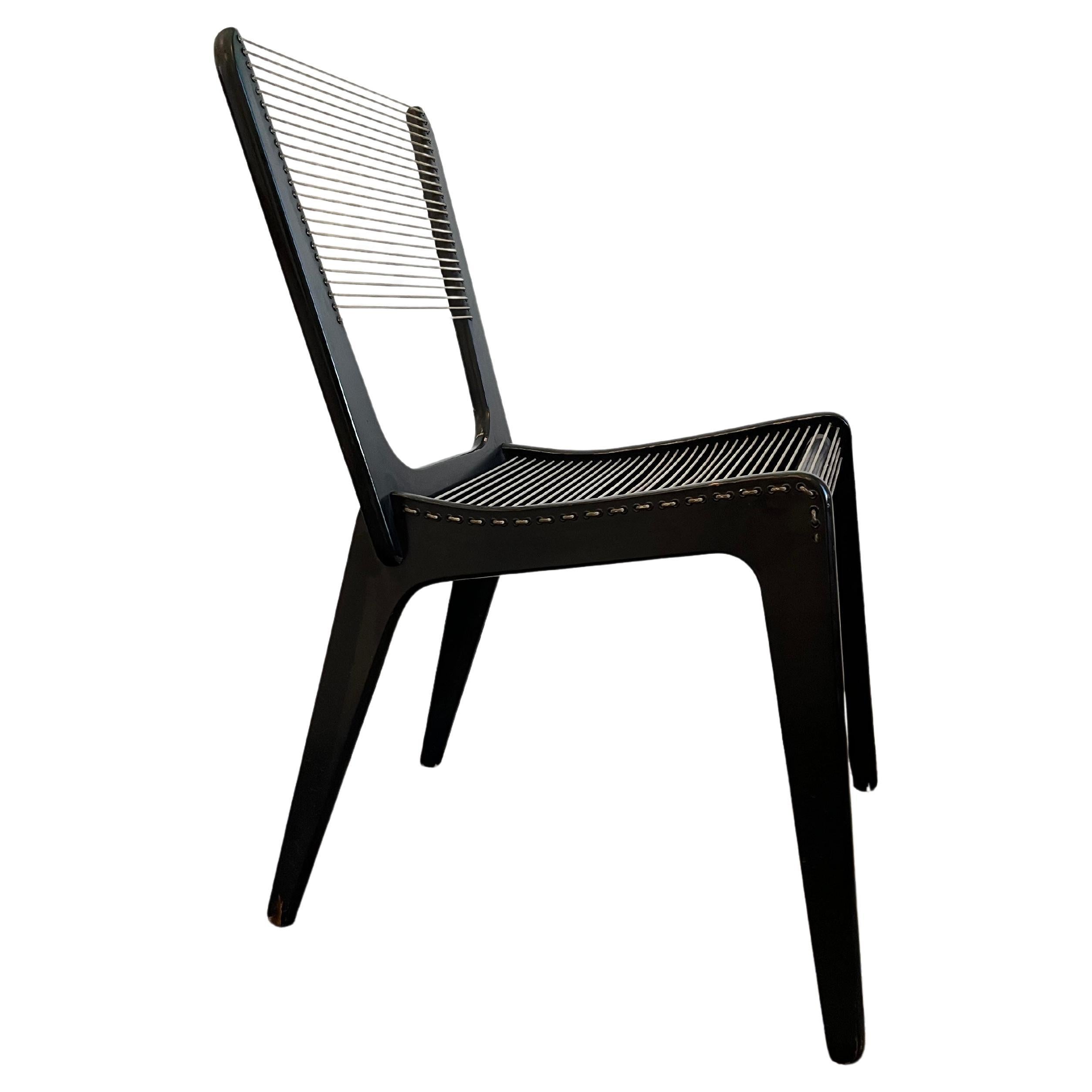 Jacques Guillon Cord Chair Black 1950s For Sale