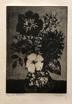 French Modernist Floral Etching 'Dahlias' Bouquet of Flowers