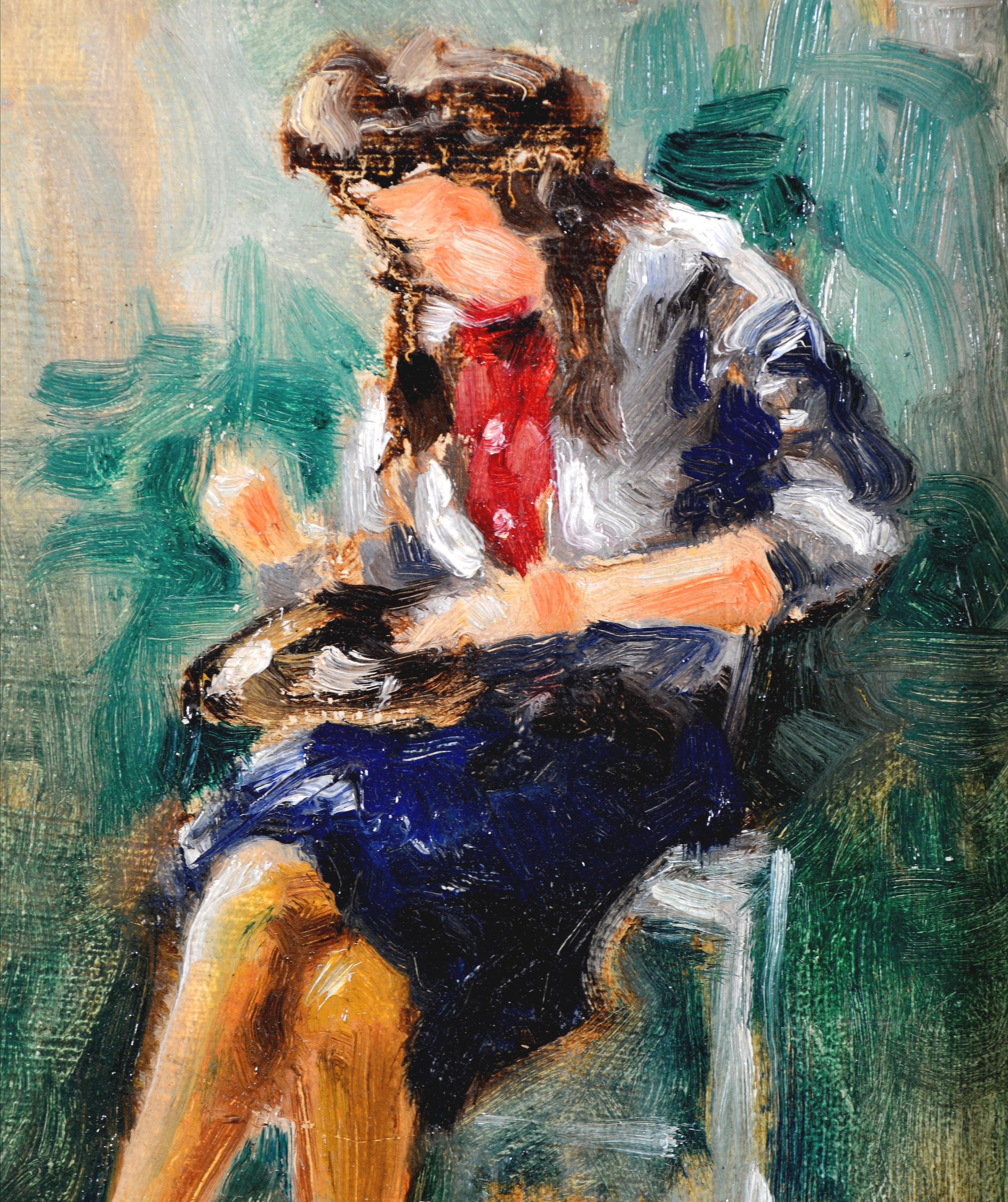 * No US duty or taxes to pay on this item *

A beautiful signed and dated 1943 impressionist oil on board depicting a seated lady, by Belgian painter Jacques Hanot (Jacano).

Excellent quality and condition work, siggned lower right and nicely