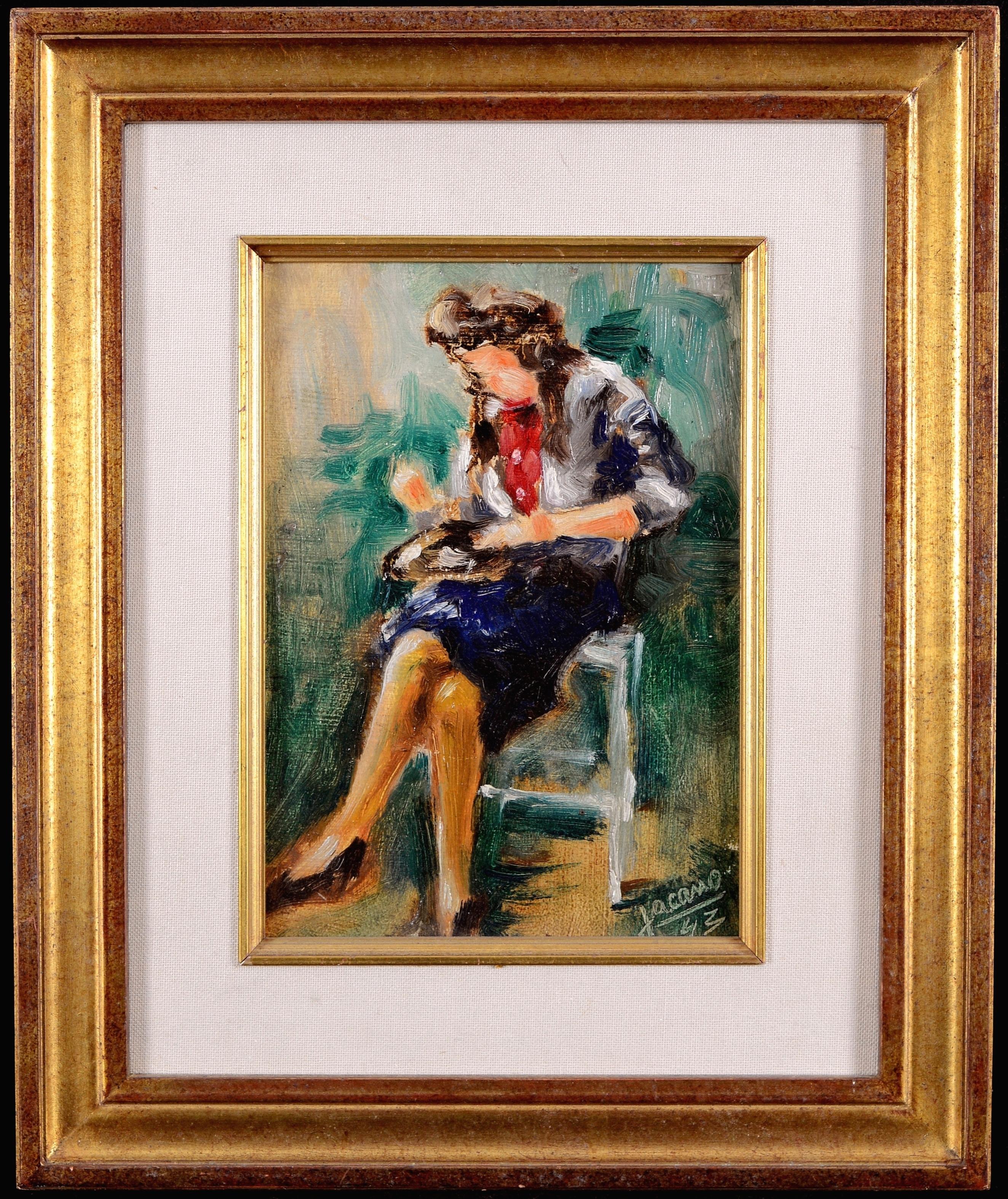 Jacques Hanot Figurative Painting - Lady Seated - Mid 20th Century Belgian Impressionist Portrait Oil Painting