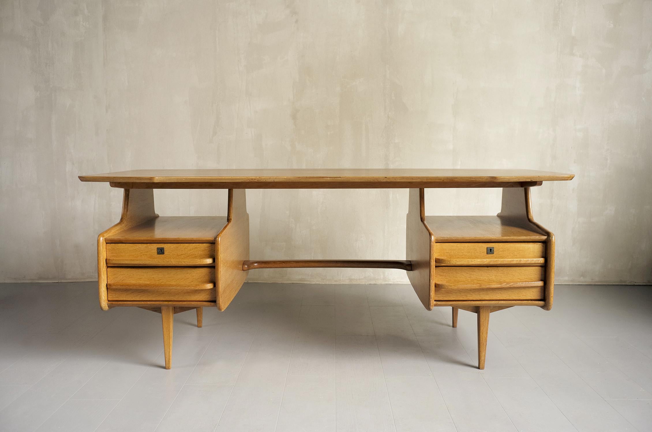 Mid-20th Century Jacques Hauville, Executive Desk for Bema France 1950 For Sale
