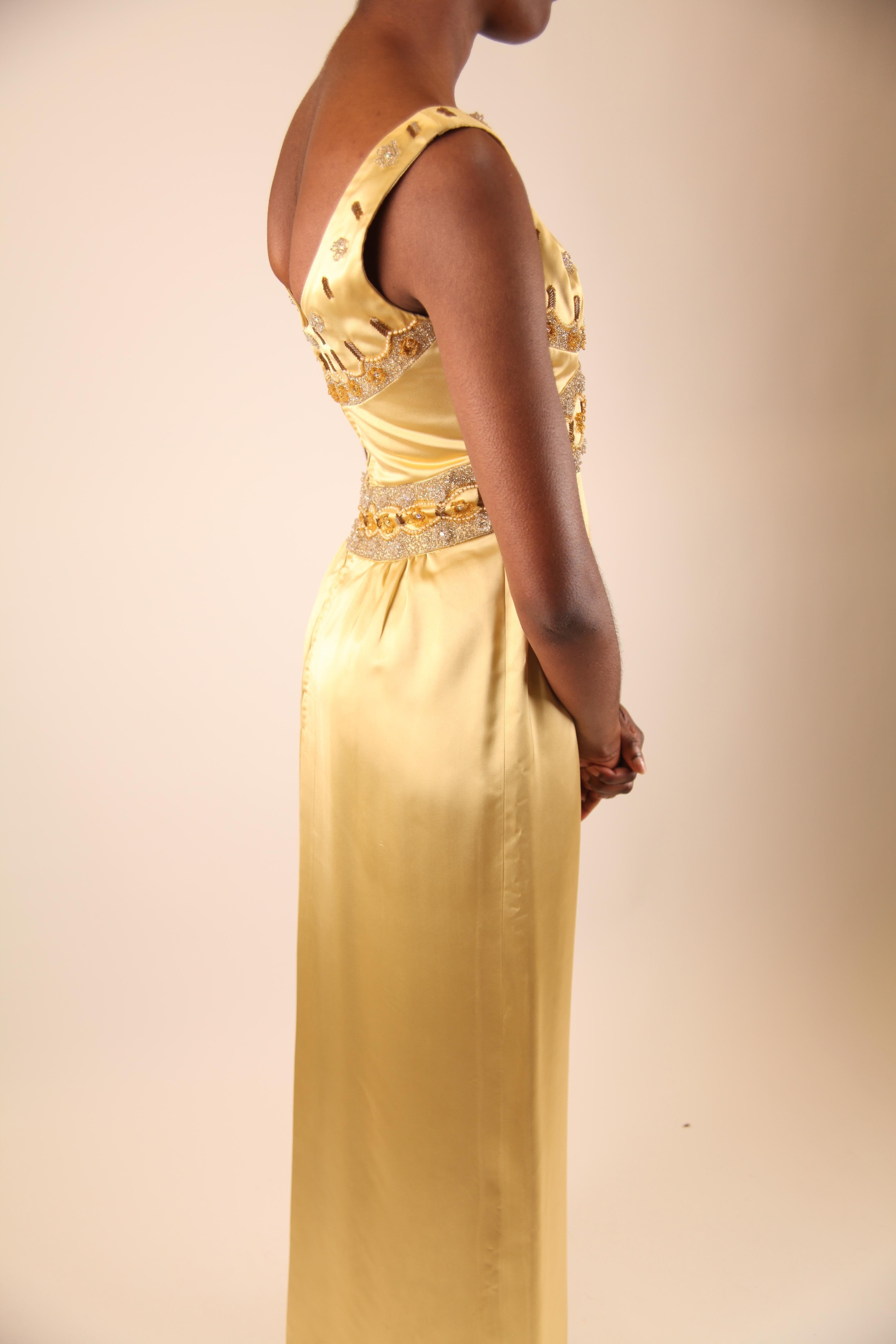 Jacques Heim couture gold silk satin evening gown, circa 1960s For Sale 6