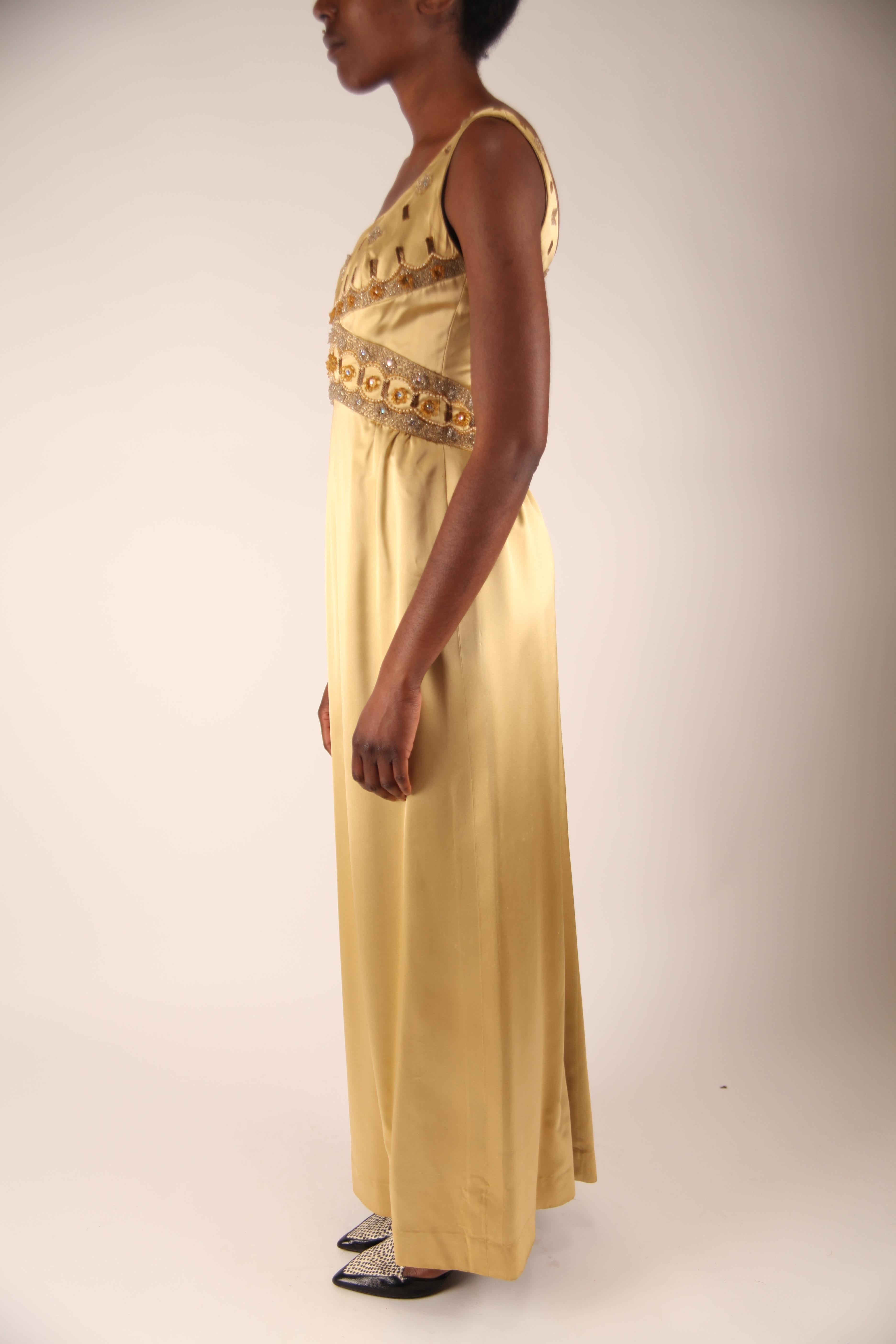 Jacques Heim couture gold silk satin evening gown, circa 1960s In Good Condition For Sale In London, GB