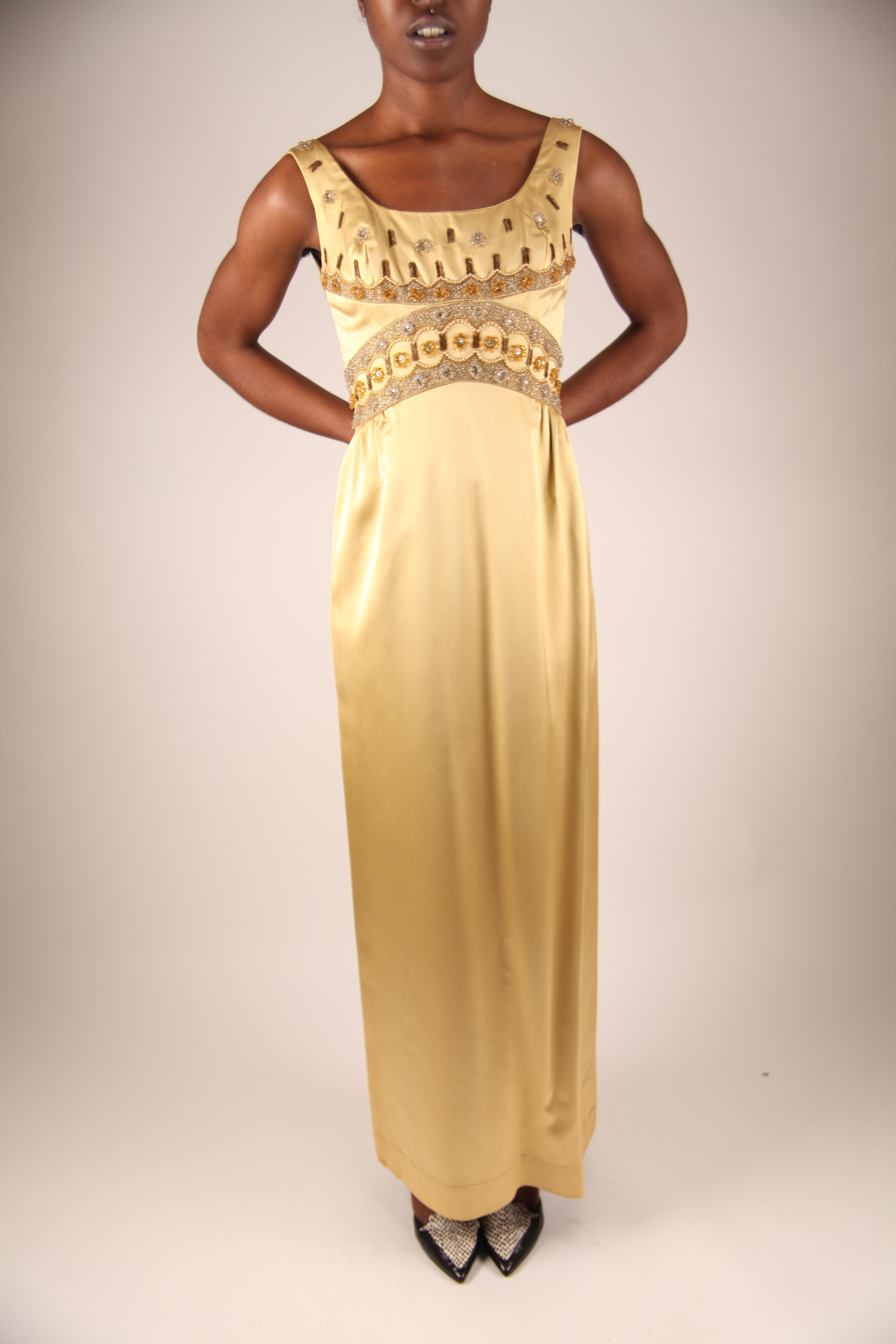 Jacques Heim couture gold silk satin evening gown, circa 1960s 1