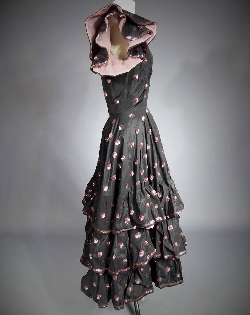 Black A French Jacques Heim Haute Couture Dress numbered 15365 Circa 1950