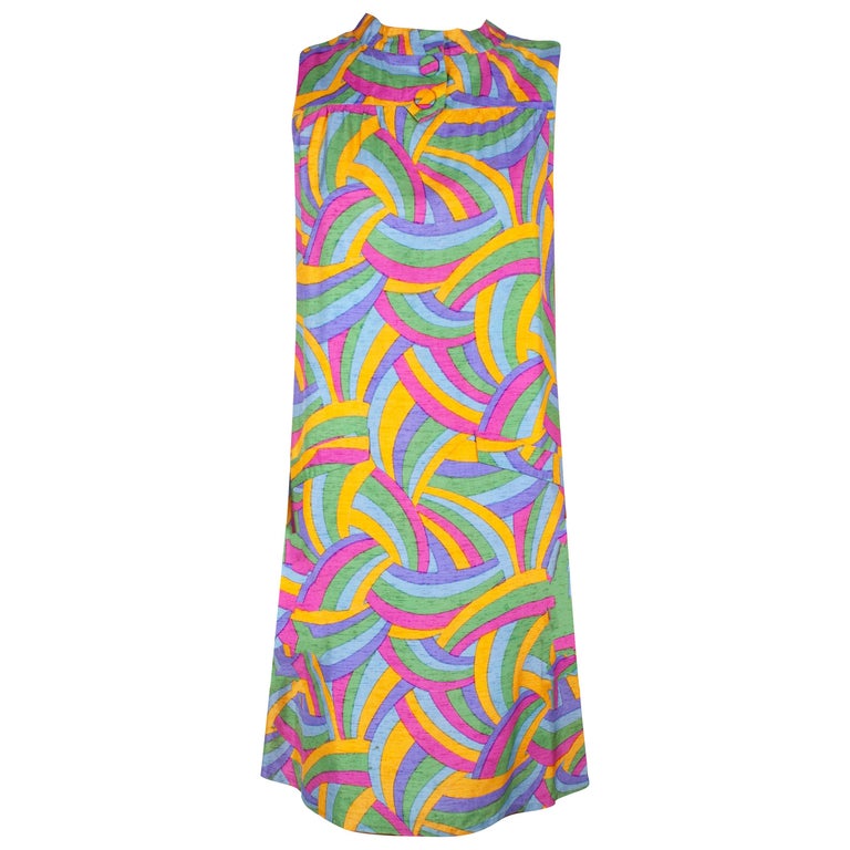 Jacques Heim psychedelic print silk cocktail dress. circa 1960s For Sale