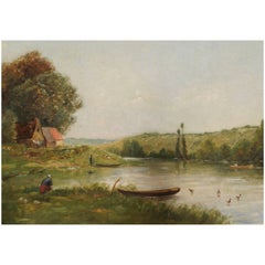 Jacques Henri Delpy Barbizon Painting “Bordes De Riviere”