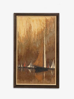 Jacques Henri Guyot French Mid-Century Modern Harbor Scene Oil Painting