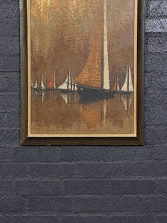 Jacques Henri Guyot French Mid-Century Modern Harbor Scene Oil Painting