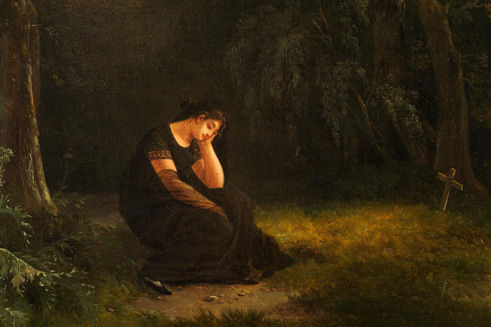 Trauernde Frau in einer stürmischen Berglandschaft (Französische Schule), Painting, von Jacques Henri Sablet