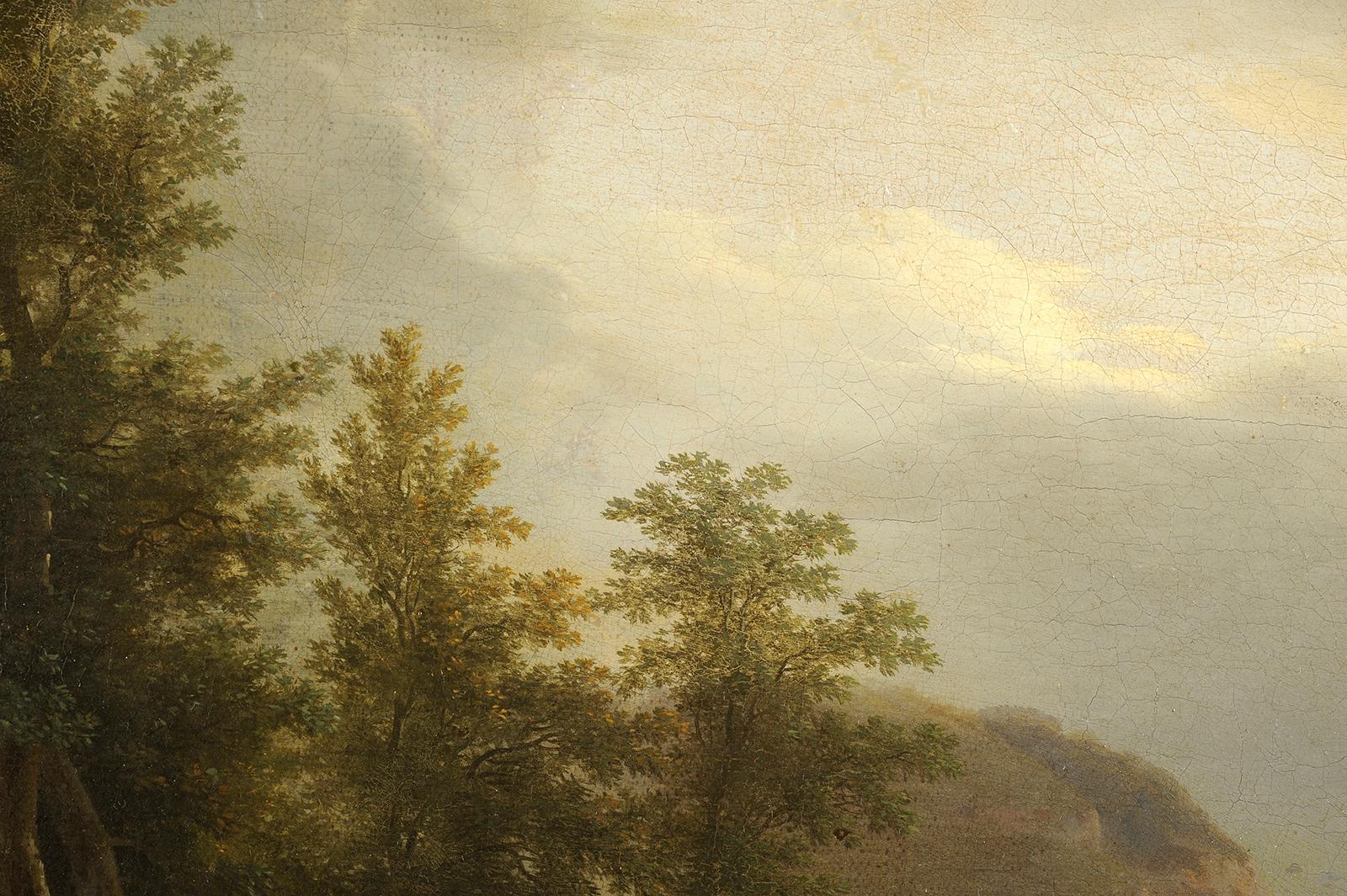 Trauernde Frau in einer stürmischen Berglandschaft (Braun), Landscape Painting, von Jacques Henri Sablet