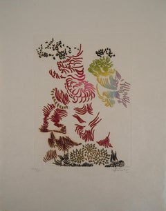 Flowers in the Moonlight - Original color Etching and Aquatint
