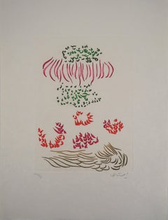 Vintage Surrealists flowers - Original color Etching and Aquatint 