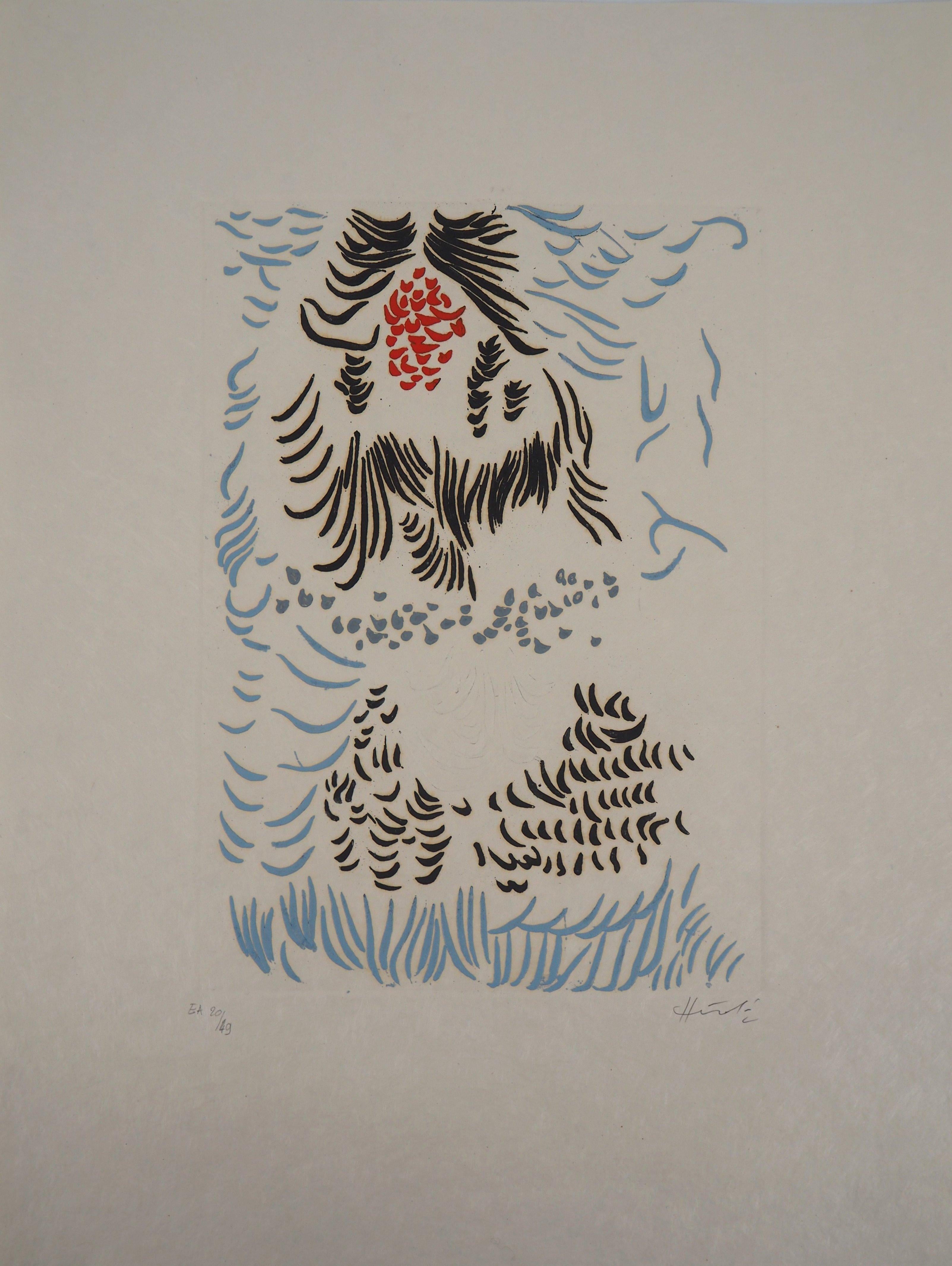 Jacques HEROLD Abstract Print - Surrealists Seaweeds - Original color Etching and Aquatint 